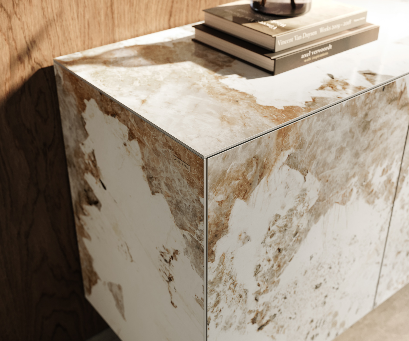 Komód Cuor 150 cm kerámia Minas melange fehér-bézs 3 ajtós lebegő - Image 6