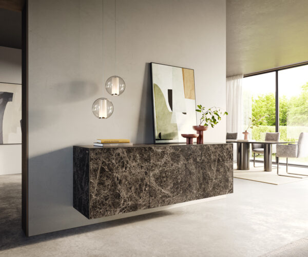 Komód Cuor 180 cm kerámia emperador extra polírozott sötétbarna 2 ajtós 3 fiókos lebegő