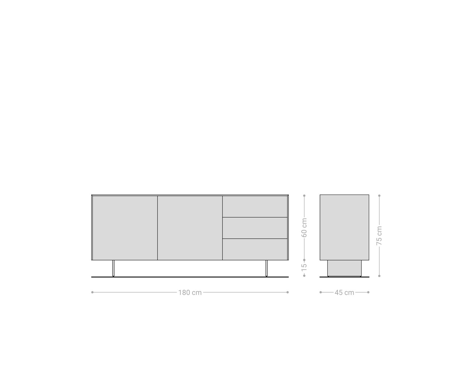 Komód Cuor 180 cm kerámia Laminam® Travertino Bianco krémfehér 2 ajtós 3 fiókos rozsdamentes acél lebegő láb - Image 7