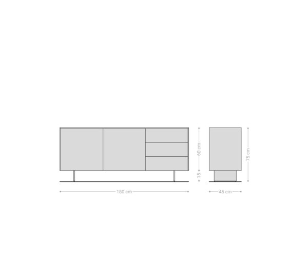 Komód Cuor 180 cm kerámia Laminam® Travertino Bianco krémfehér 2 ajtós 3 fiókos lebegő fém láb fekete - Image 7