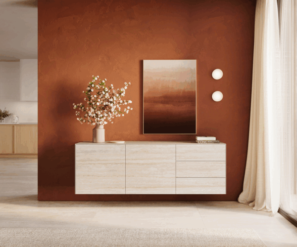 Komód Cuor 180 cm kerámia Laminam® Travertino Bianco krémfehér 2 ajtós 3 fiókos lebegő - Image 2