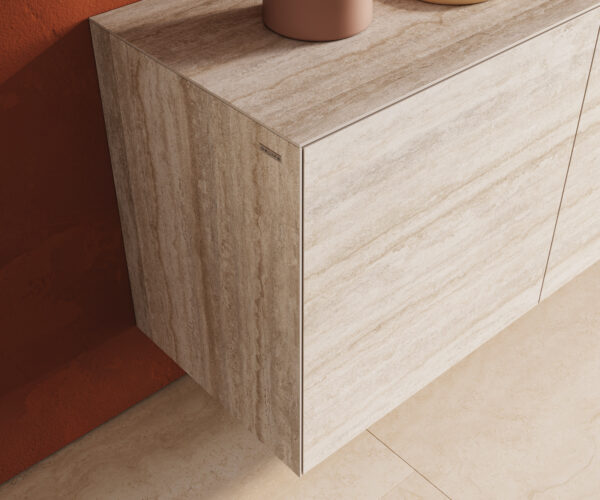Komód Cuor 180 cm kerámia Laminam® Travertino Bianco krémfehér 2 ajtós 3 fiókos lebegő - Image 6