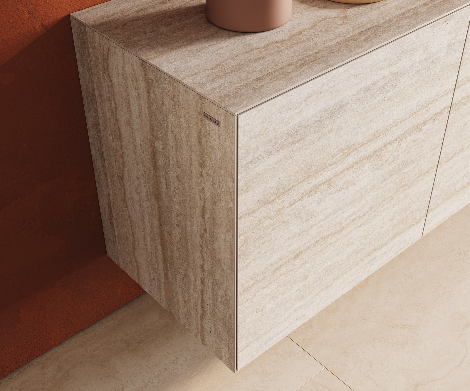 Komód Cuor 180 cm kerámia Laminam® Travertino Bianco krémfehér 2 ajtós 3 fiókos lebegő - Image 6