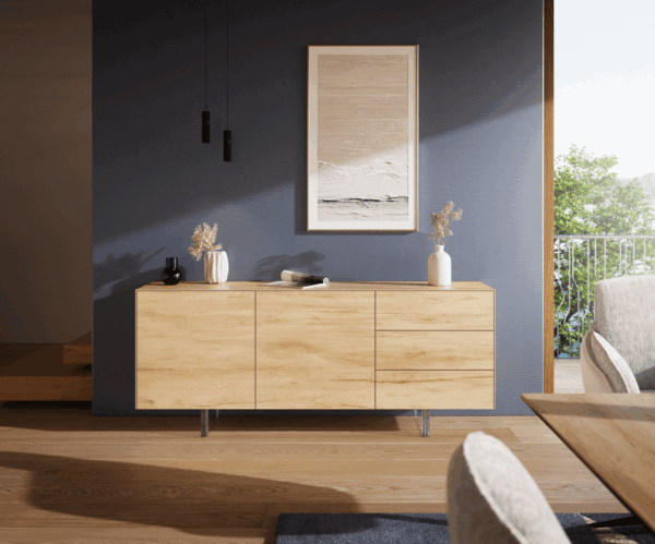 Komód Cuor 180 cm kerámia Laminam® Sabbia tölgyszínű 2 ajtós 3 fiókos lebegő lábú akrilüveg - Image 2