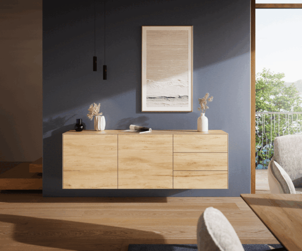 Komód Cuor 180 cm Laminam® Sabbia kerámia tölgyszínű 2 ajtós 3 fiókos lebegő - Image 2