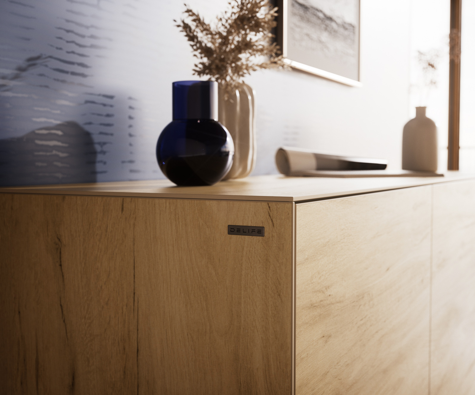 Komód Cuor 180 cm Laminam® Sabbia kerámia tölgyszínű 2 ajtós 3 fiókos lebegő - Image 7