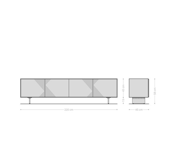 TV szekrény Tereos 220 cm sötétbarna 3D hatás 4 ajtós lebegő láb akrilüveg - Image 7
