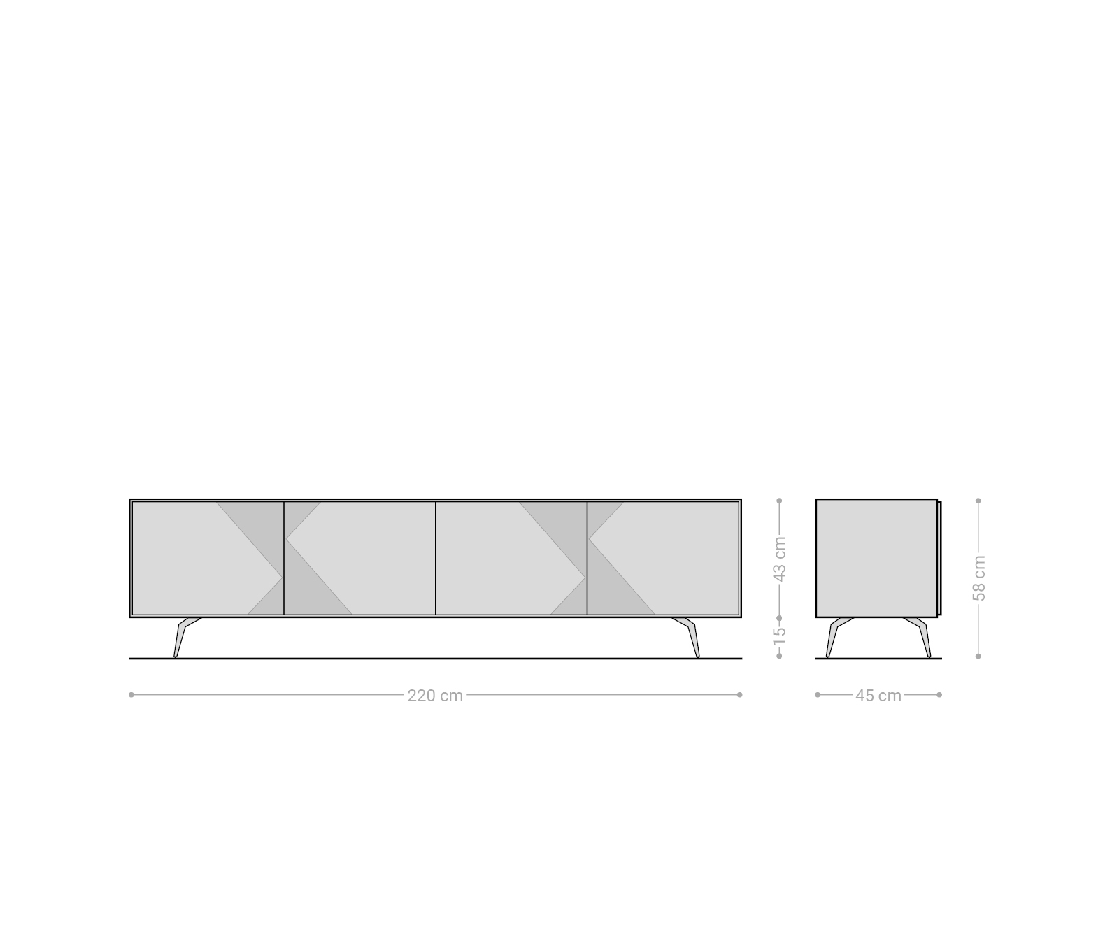 TV szekrény Tereos 220 cm sötétbarna 3D hatás 4 ajtós szögletes fém láb fekete - Image 7