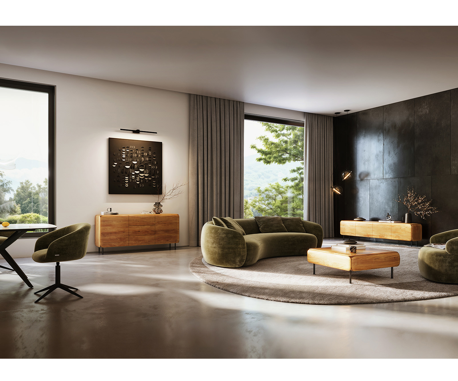 Dohányzóasztal Shavani 100x50 cm akác természetes 2 fiókos "L" alakú fém fekete lábbal - Image 6