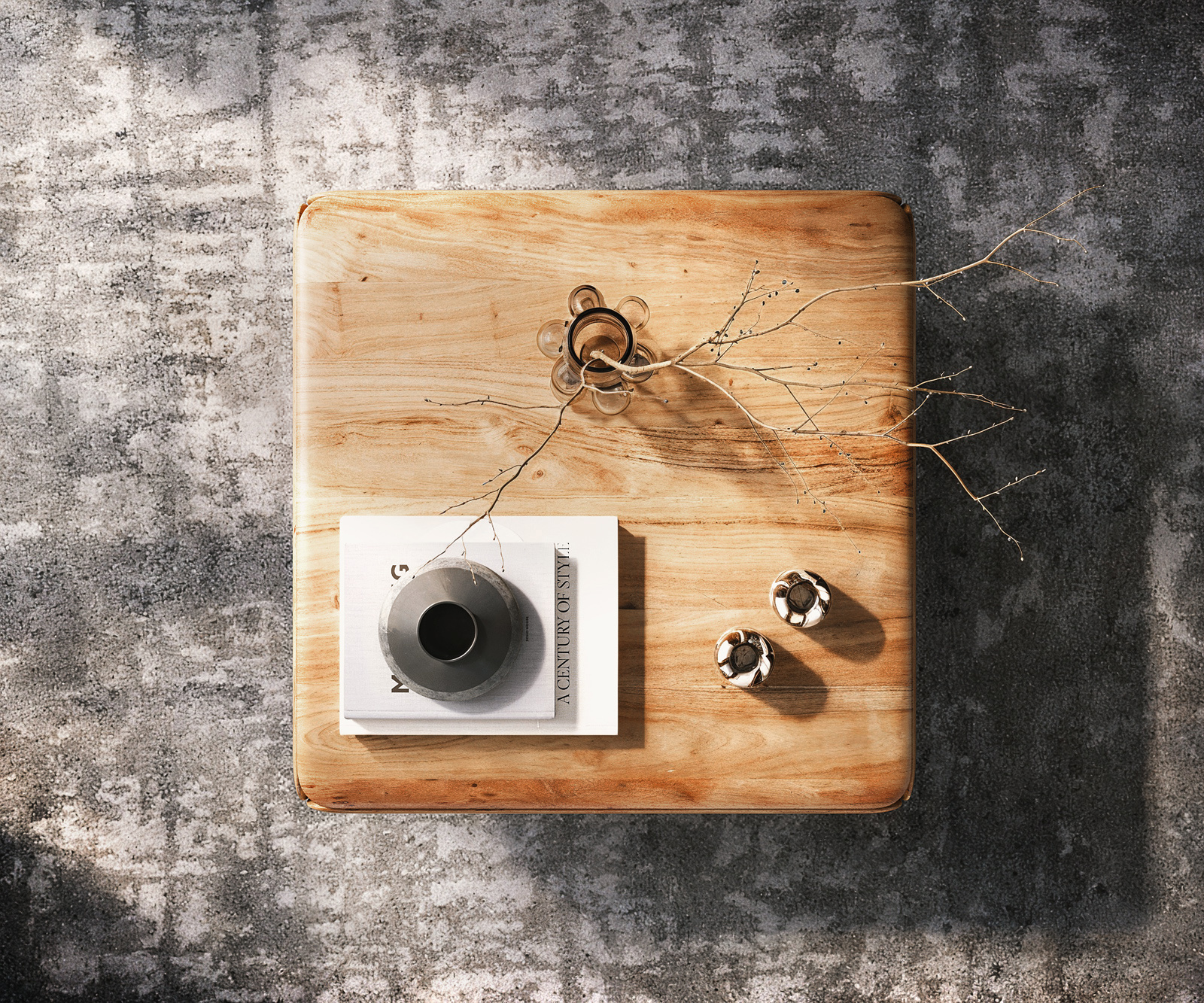 Dohányzóasztal Shavani 90x90 cm akác természetes 2 ajtós "L" alakú fém fekete láb - Image 4