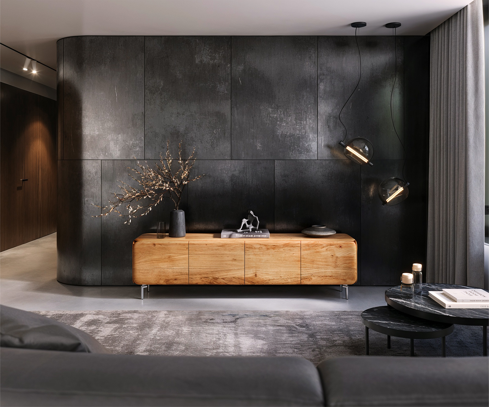 TV szekrény Shavani 200 cm akác természetes 4 ajtós ovális rozsdamentes acél láb - Image 2