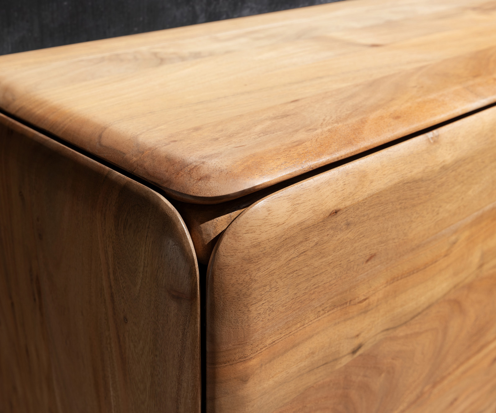 TV szekrény Shavani 175 cm akác természetes 2 ajtós 2 fiókos ovális rozsdamentes acél láb - Image 5