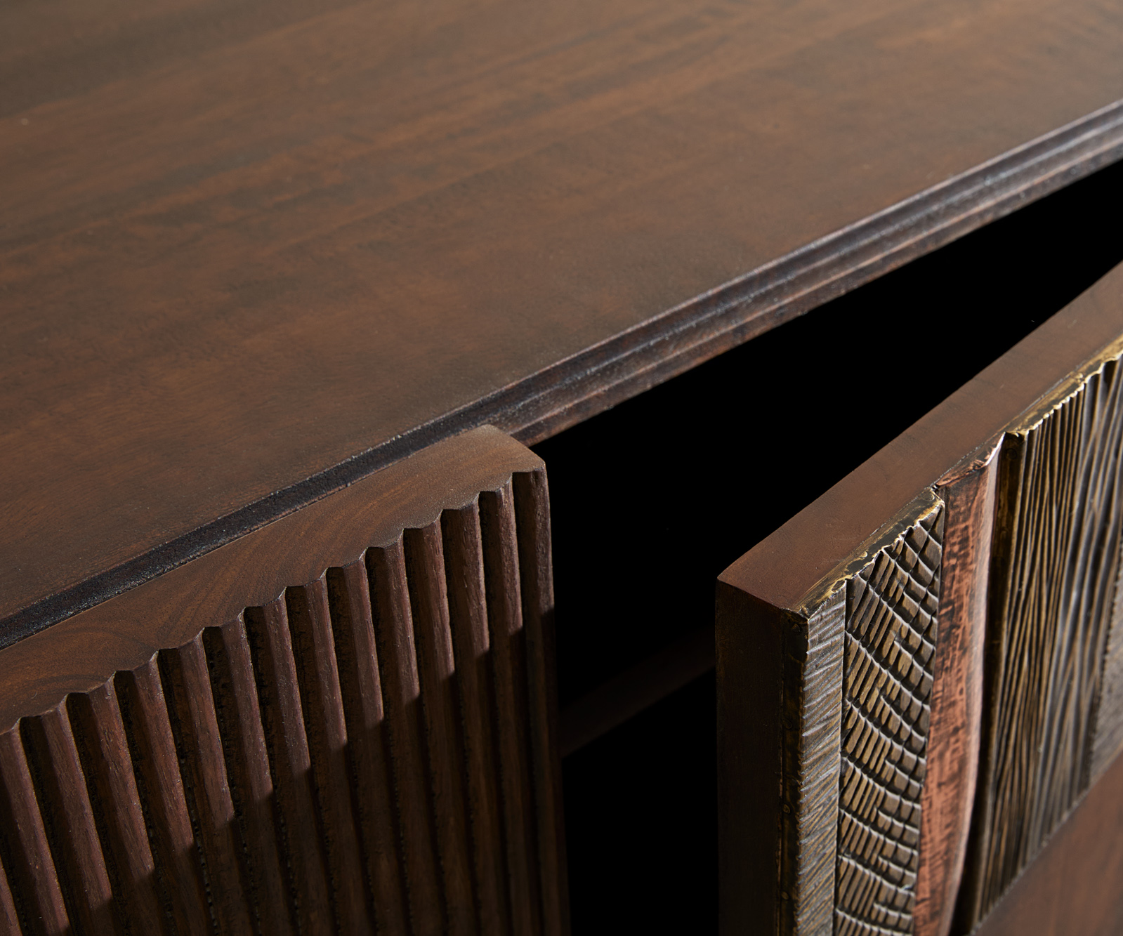 TV szekrény Imara 200 cm mango barna 4 ajtós "L" alakú fém láb fekete - Image 3