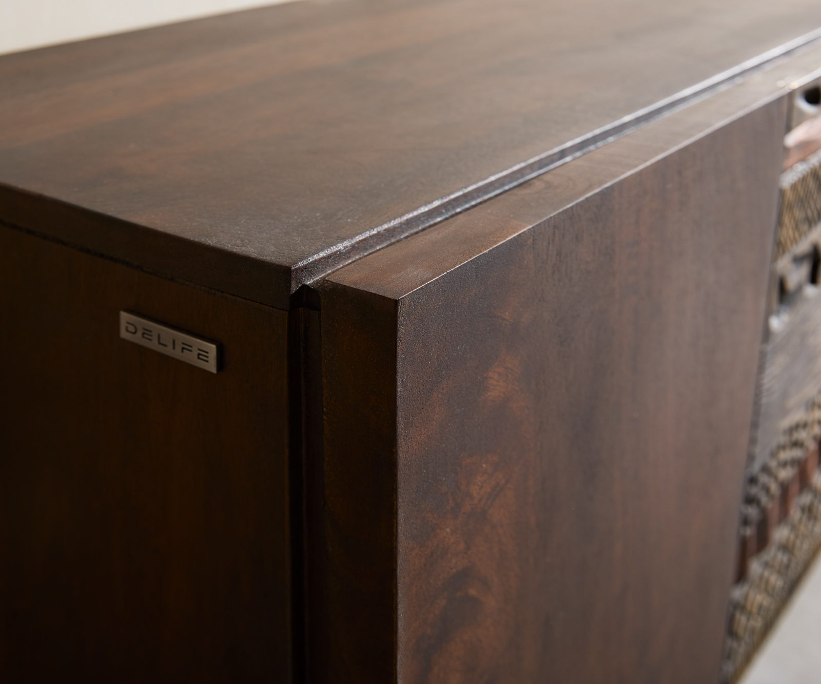 TV szekrény Imara 200 cm mango barna 4 ajtós lebegő - Image 5