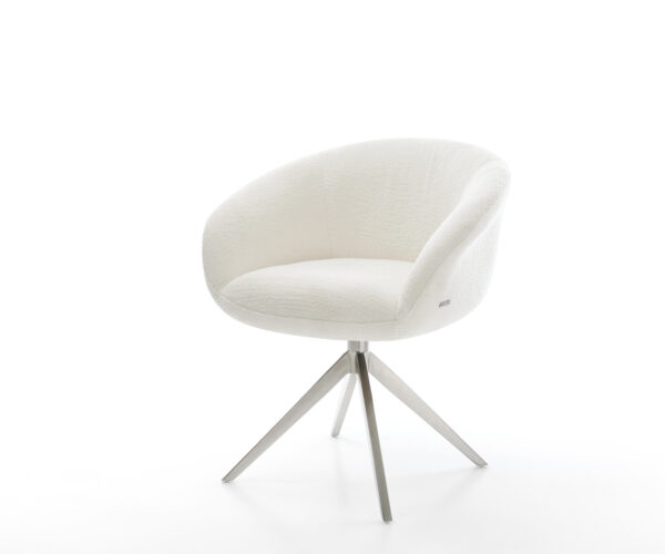 Étkezőszék Vinka-Flex karfás bouclé puha bézs kereszt láb széles rozsdamentes acél 360° forgatható billenő zsákrugós