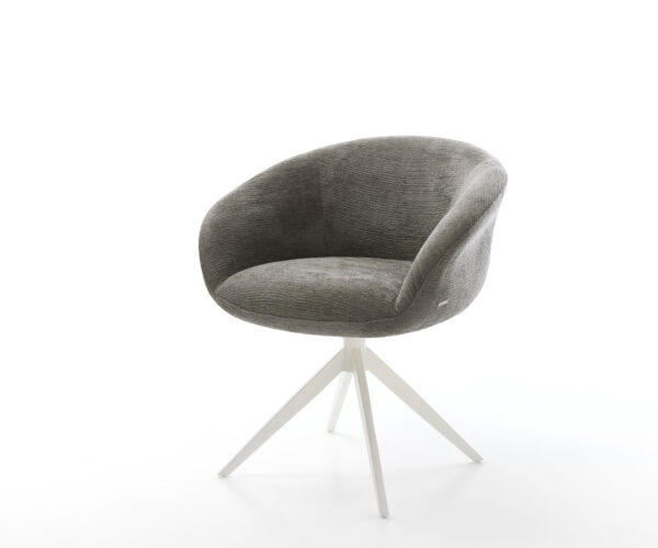 Étkezőszék Vinka-Flex karfás bouclé puha sötét bézs kereszt láb széles fehér 360° forgatható billenő funkció zsákrugós matrac