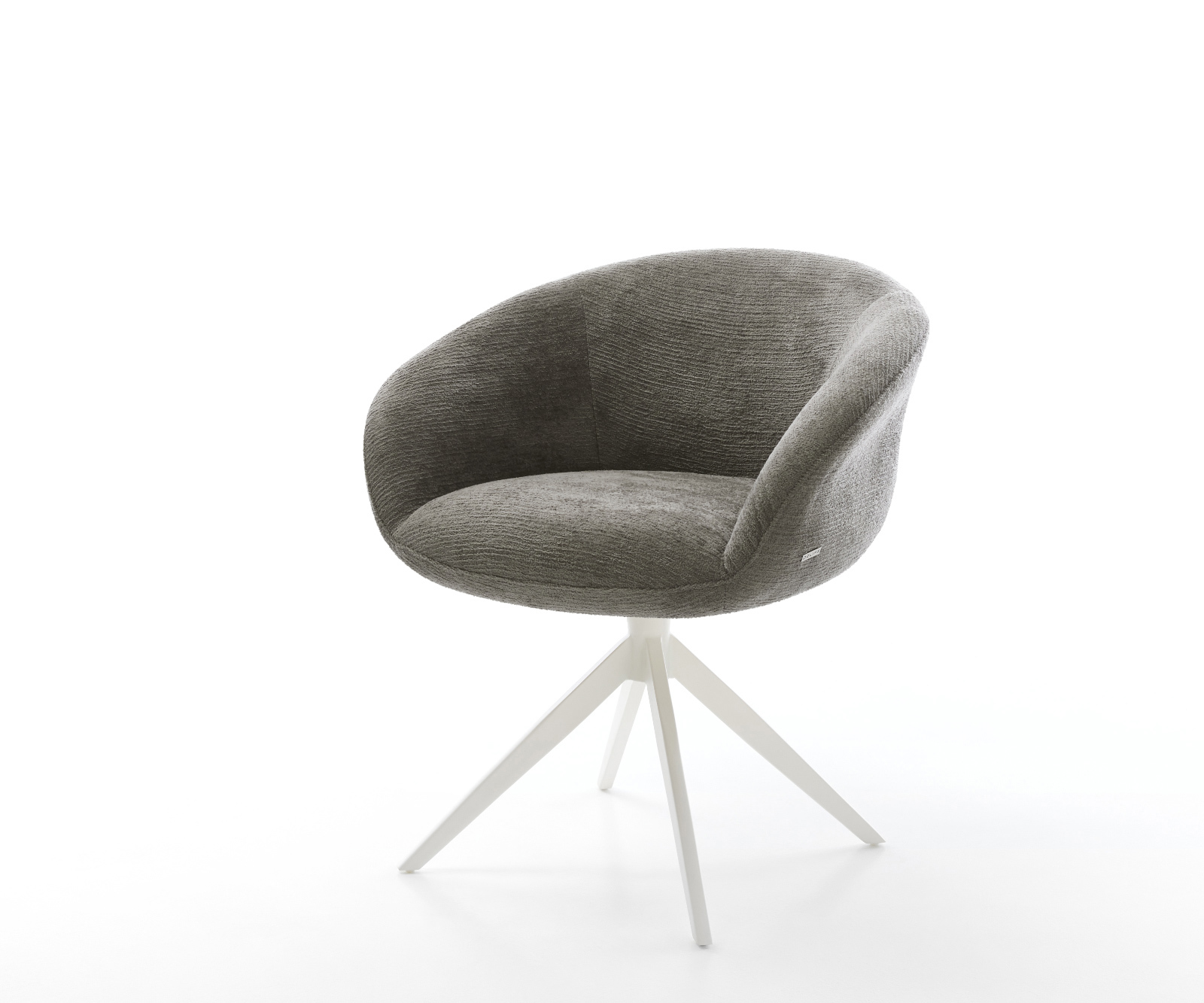 Étkezőszék Vinka-Flex karfás bouclé puha sötét bézs kereszt láb széles fehér 360° forgatható billenő funkció zsákrugós matrac