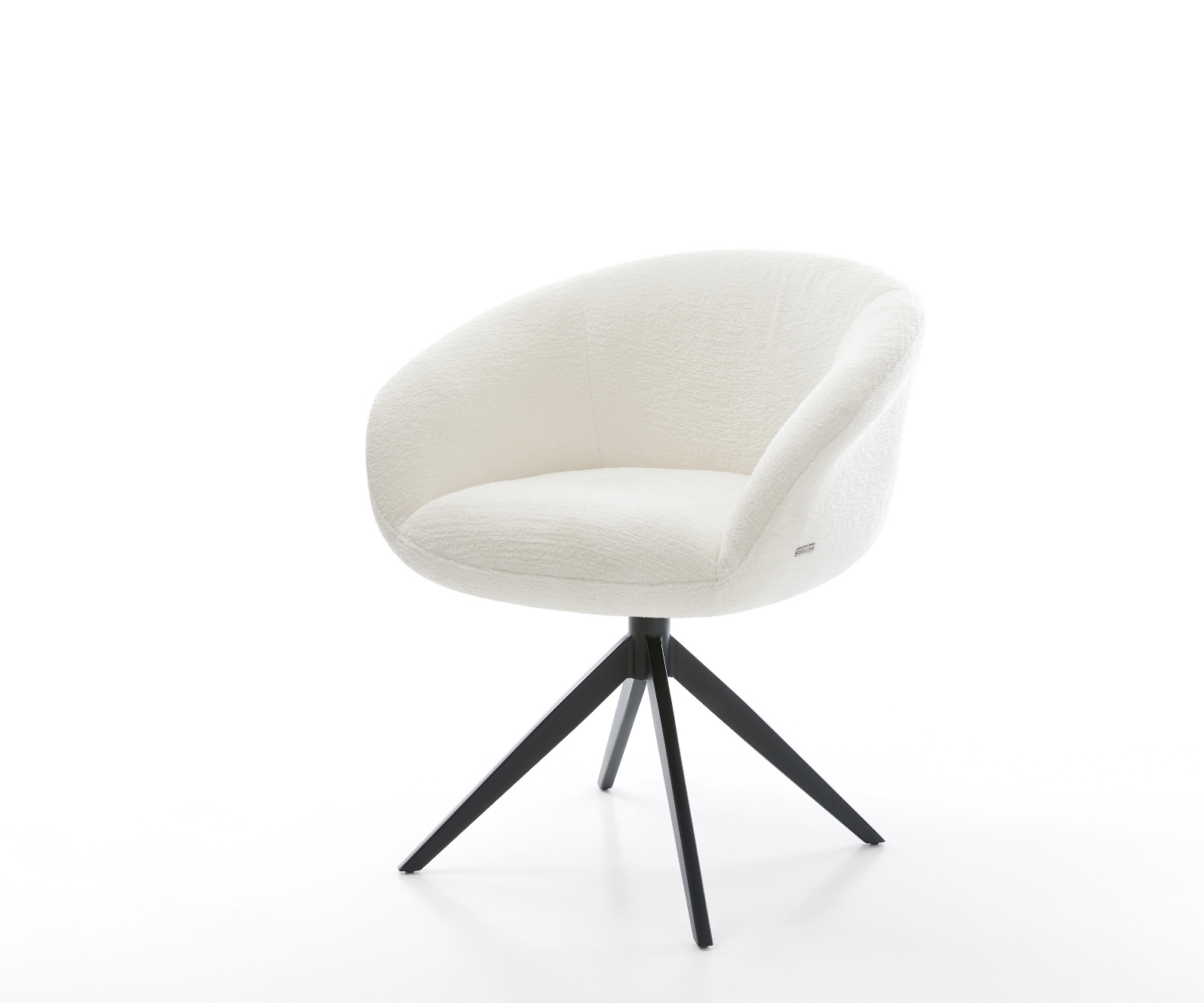 Étkezőszék Vinka-Flex karfás bouclé puha bézs kereszt láb széles fekete 360°-ban forgatható billenő zsákrugós matrac