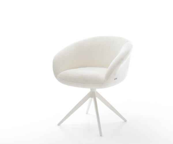 Étkezőszék Vinka-Flex karfás bouclé puha bézs kereszt láb széles fehér 360° forgatható billenő zsákrugós matrac