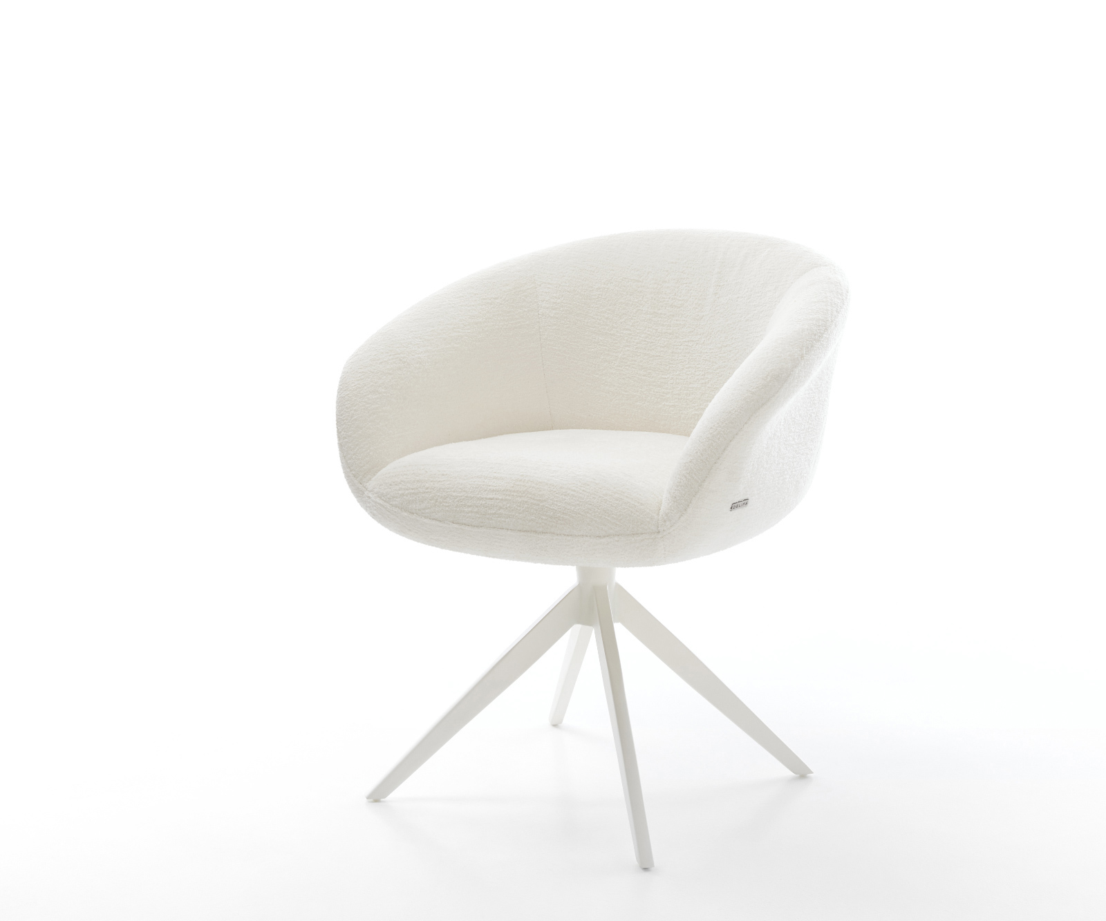 Étkezőszék Vinka-Flex karfás bouclé puha bézs kereszt láb széles fehér 360° forgatható billenő zsákrugós matrac