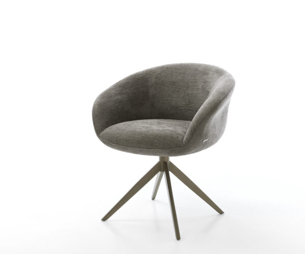 Étkezőszék Vinka-Flex karfás bouclé puha sötét bézs kereszt láb széles titánszínű hatás 360° forgatható billenő zsákrugós