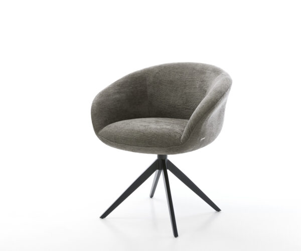 Étkezőszék Vinka-Flex karfás bouclé puha sötét bézs kereszt láb széles fekete 360° forgatható billenő zsákrugós matrac