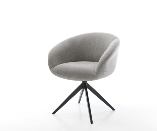 Étkezőszék Vinka-Flex kárpitozott karfás strukturált szövet puha szürke kereszt láb széles fekete 360° forgatható billenő funkció zsákrugós matrac