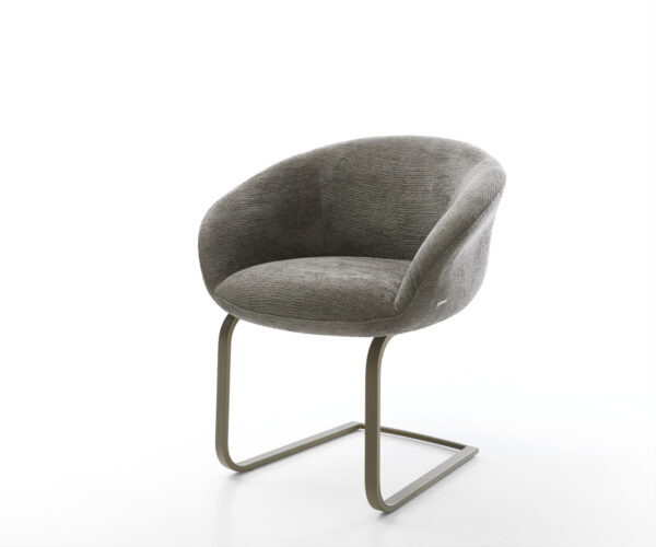 Étkezőszék Vinka-Flex karfás bouclé puha sötét bézs konzolos lapos titánszínű zsákrugós