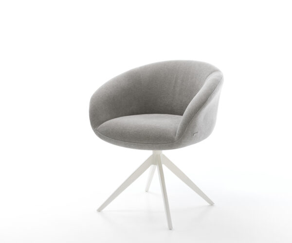 Étkezőszék Vinka-Flex karfás strukturált szövet puha szürke kereszt láb széles fehér 360° forgatható billenő zsákrugós