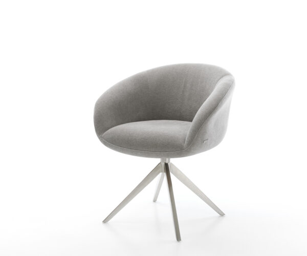 Étkezőszék Vinka-Flex karfás strukturált szövet puha szürke kereszt láb széles rozsdamentes acél 360° forgatható billenő zsákrugós