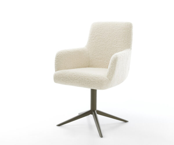 Étkezőszék Heira-Flex karfás teddy szövet bézs kereszt láb titánszínű hatvan fokban forgatható hintamechanizmus zsákrugós matrac