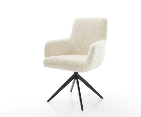 Étkezőszék Heira-Flex karfás teddy szövet bézs kereszt láb széles fekete 360° forgatható billenő funkció zsákrugós matrac