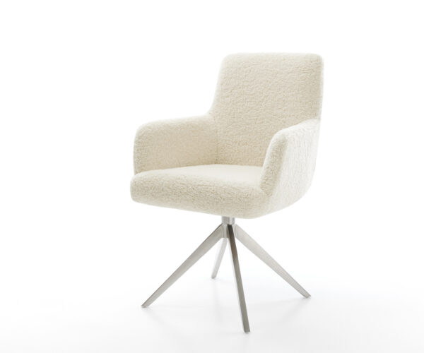 Étkezőszék Heira-Flex karfás teddy szövet bézs kereszt láb széles rozsdamentes acél 360° forgatható billenő funkció zsákrugós matrac