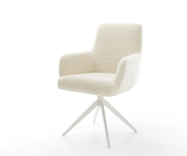 Étkezőszék Heira-Flex karfás teddy szövet bézs kereszt láb széles fehér 360° forgatható billenő zsákrugós matrac