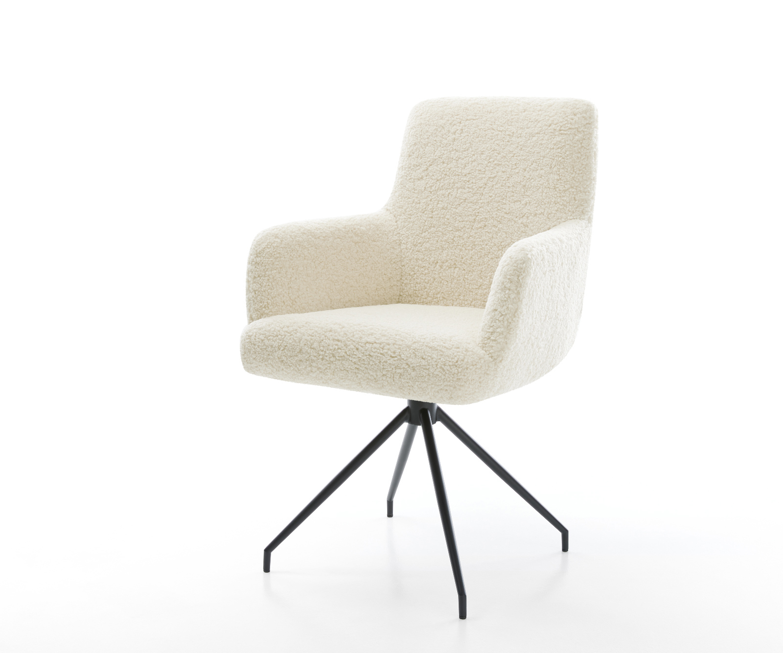 Étkezőszék Heira-Flex karfás teddy szövet bézs kúpos kereszt láb fekete zsákrugós