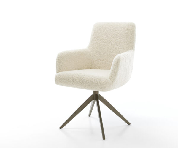 Étkezőszék Heira-Flex karfás teddy szövet bézs kereszt láb széles titán színű 360° forgatható billenő zsákrugós