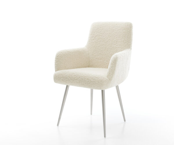 Étkezőszék Heira-Flex karfás teddyszövet bézs 4 láb kúpos rozsdamentes acél zsákrugós