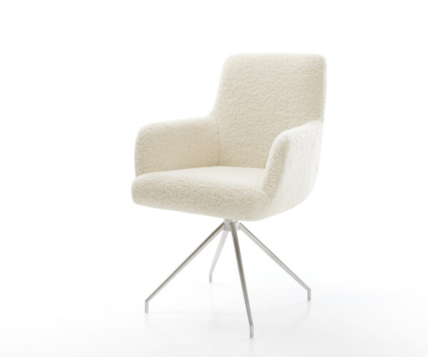 Étkezőszék Heira-Flex karfás teddy szövet bézs kúpos rozsdamentes acél kereszt láb zsákrugós