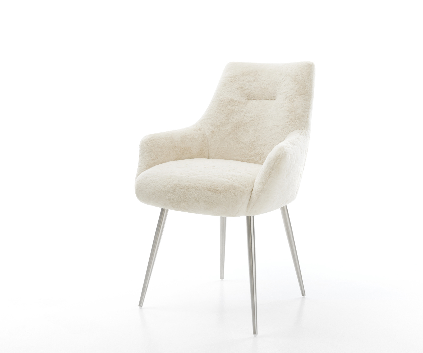 Étkezőszék Alja-Flex karfás plüss krémfehér 4 lábú kúpos rozsdamentes acél zsákrugós