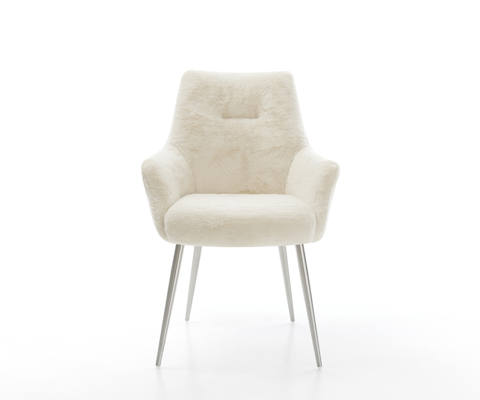 Étkezőszék Alja-Flex karfás plüss krémfehér 4 lábú kúpos rozsdamentes acél zsákrugós - Image 2