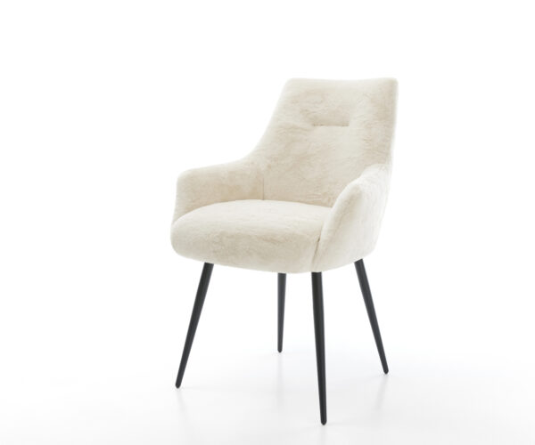 Étkezőszék Alja-Flex karfás plüss krémfehér 4 lábas kúpos fekete zsákrugós