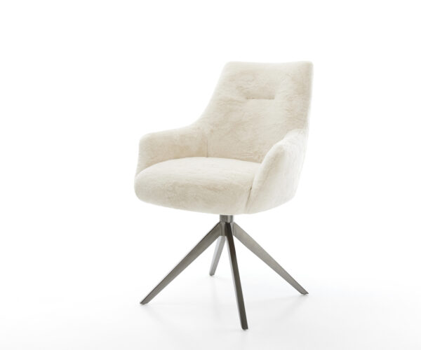 Étkezőszék Alja-Flex karfás plüss krémfehér kereszt láb széles grafit 360° forgatható billenő zsákrugós