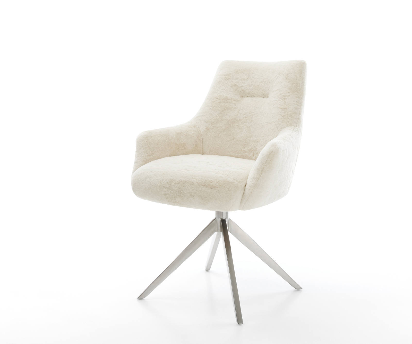 Étkezőszék Alja-Flex karfás plüss krémfehér kereszt láb széles rozsdamentes acél 360° forgatható billenő funkció zsákrugós