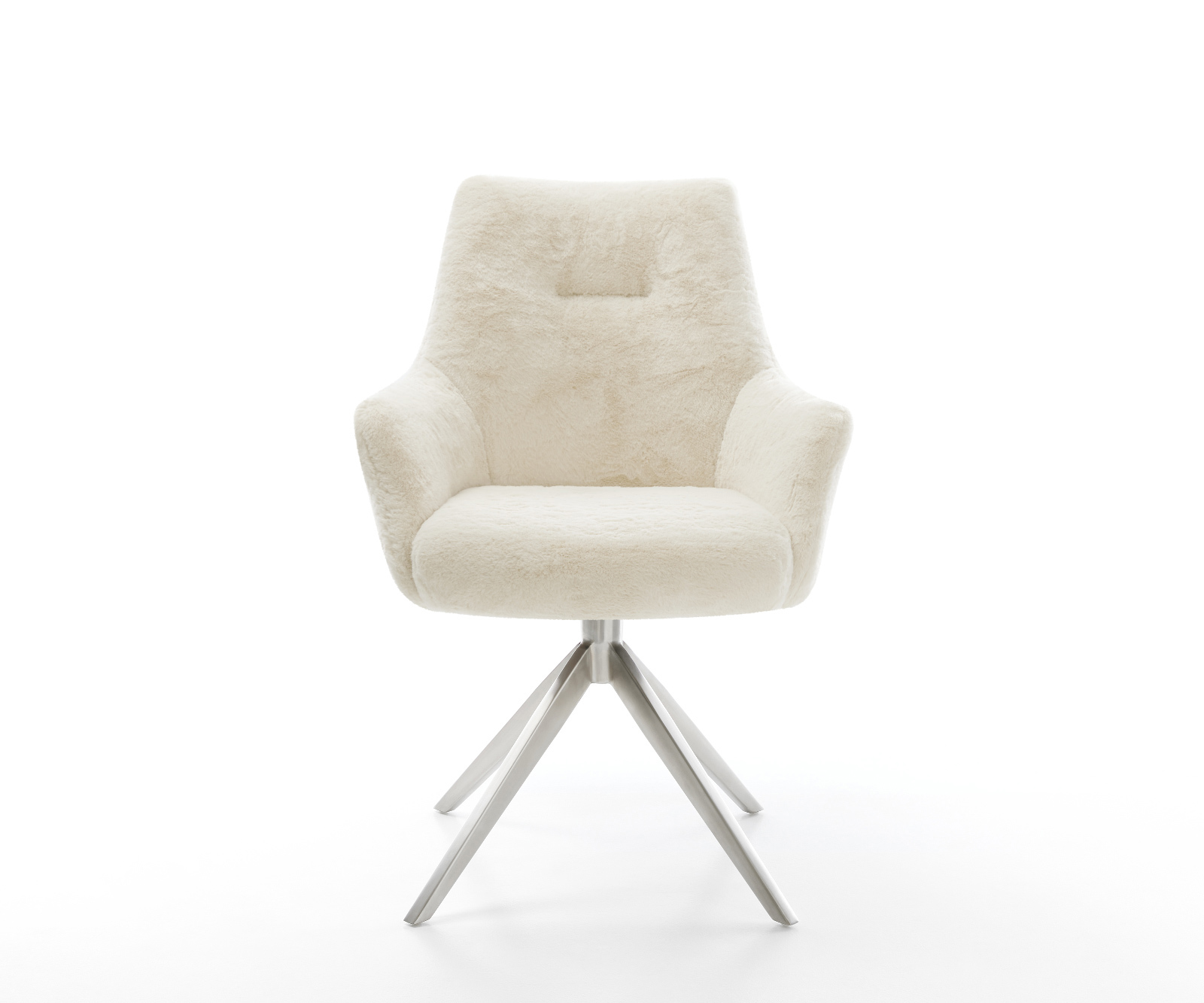 Étkezőszék Alja-Flex karfás plüss krémfehér kereszt láb széles rozsdamentes acél 360° forgatható billenő funkció zsákrugós - Image 2