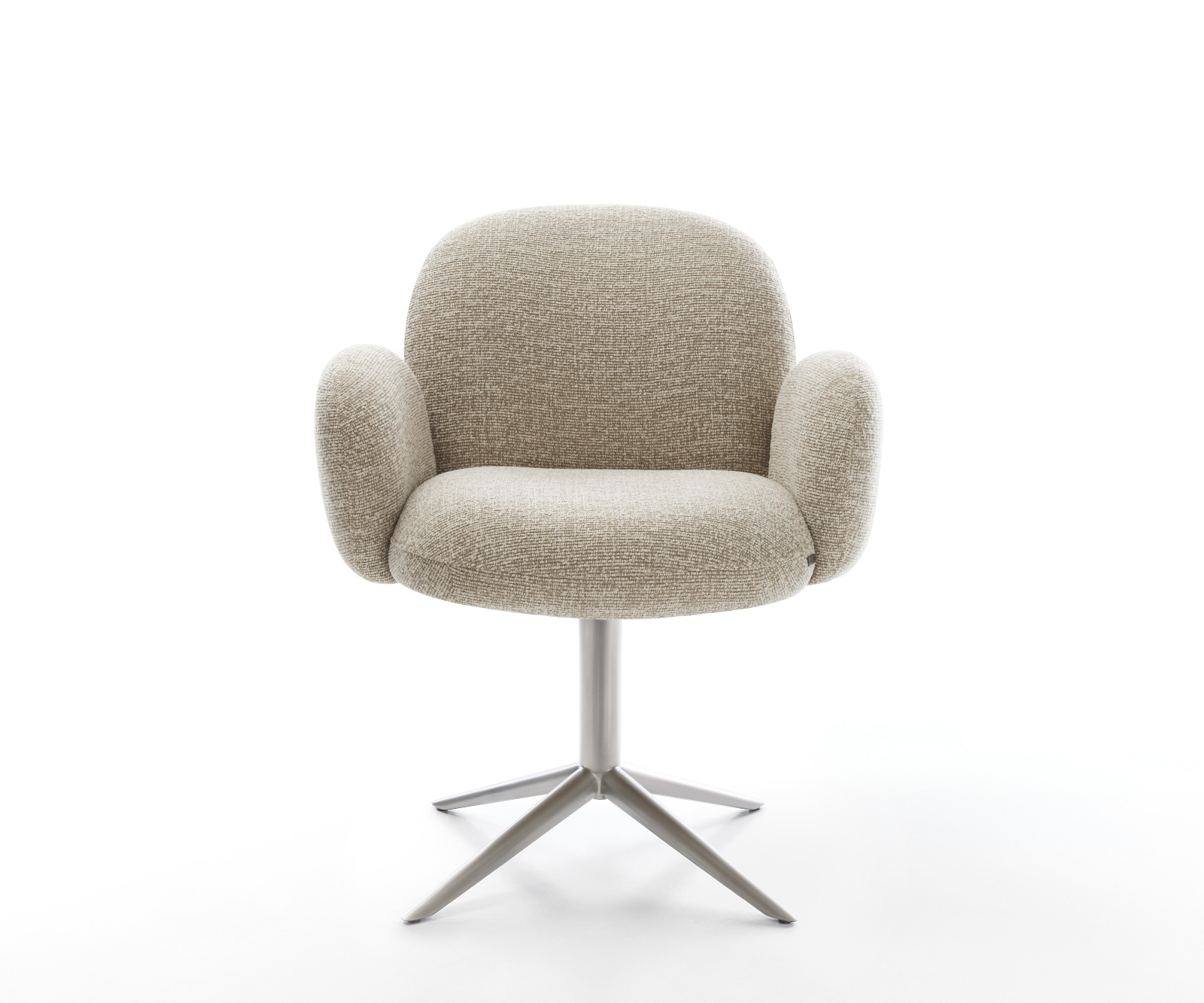 Étkezőszék Nube-Flex karfás szövetszövet puha bézs rozsdamentes acél kereszt láb 360° forgatható billenő zsákrugós matrac - Image 2