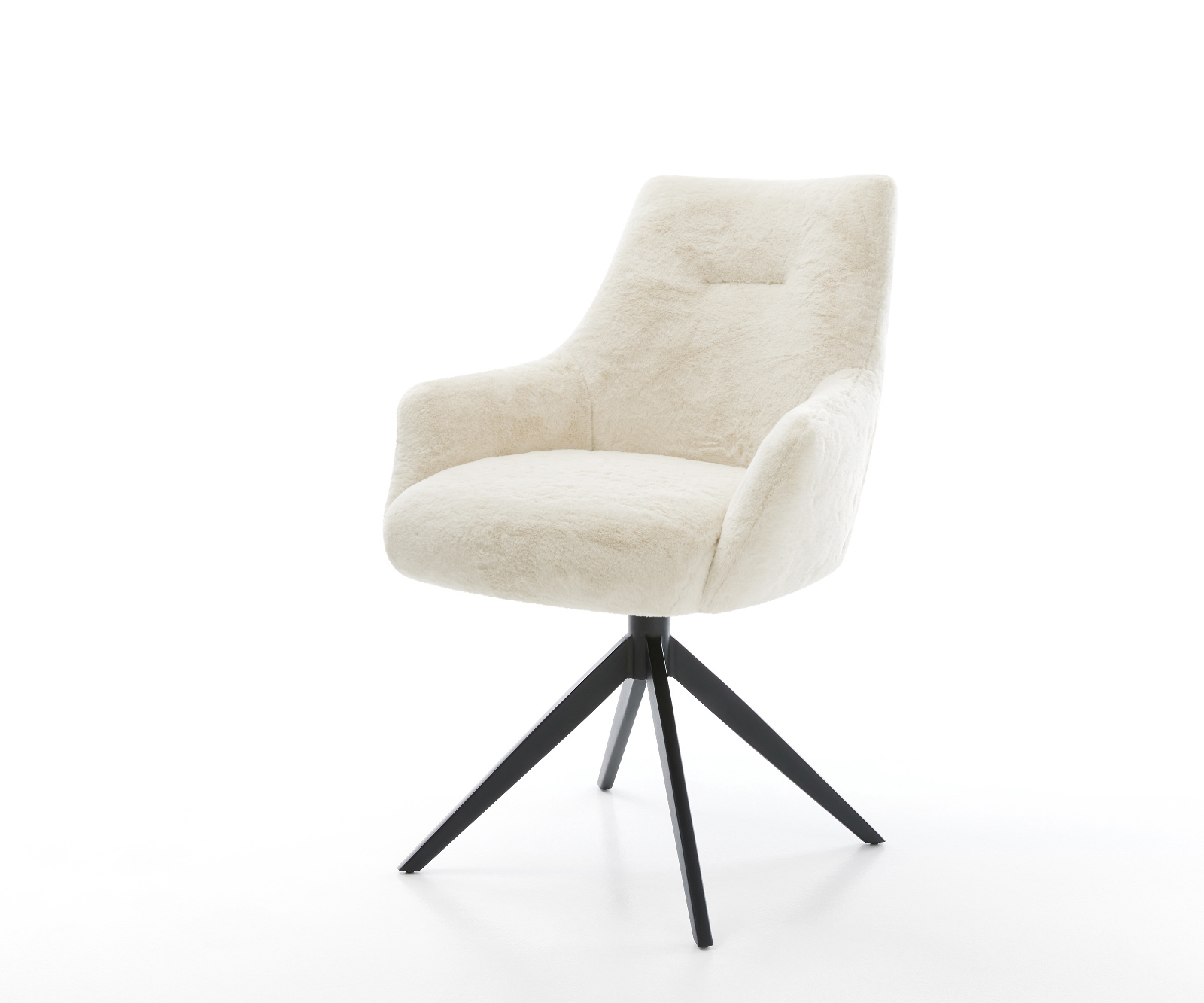 Étkezőszék Alja-Flex karfás plüss krémfehér kereszt láb széles fekete 360° forgatható billenő zsákrugós