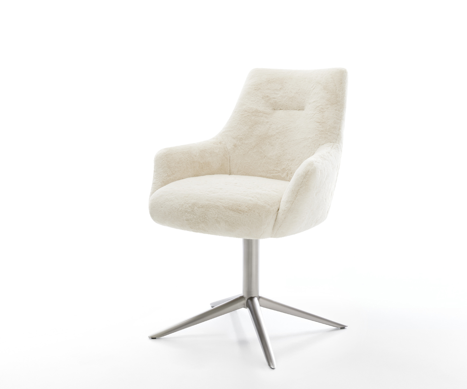 Étkezőszék Alja-Flex karfás plüss krémfehér kereszt láb rozsdamentes acél 360° forgatható billenő zsákrugó