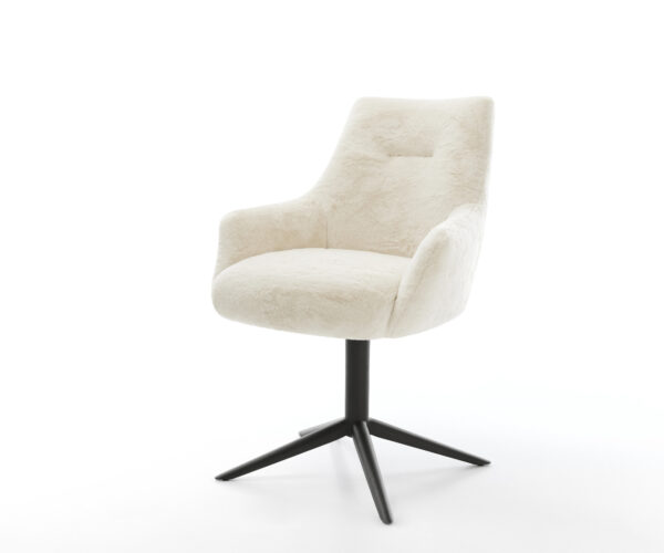 Étkezőszék Alja-Flex karfás plüss krémfehér fekete kereszt láb 360° forgatható billenő zsákrugós