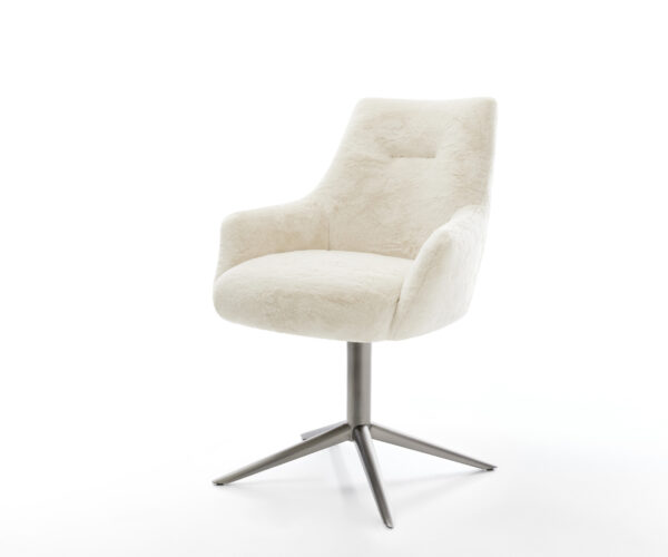 Étkezőszék Alja-Flex karfás plüss krémfehér kereszt láb grafit 360° forgatható billenő zsákrugós