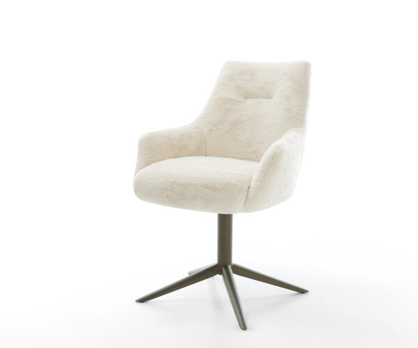 Étkezőszék Alja-Flex karfás plüss krémfehér kereszt láb titán színű hatvan fokban forgatható billenő zsákrugós